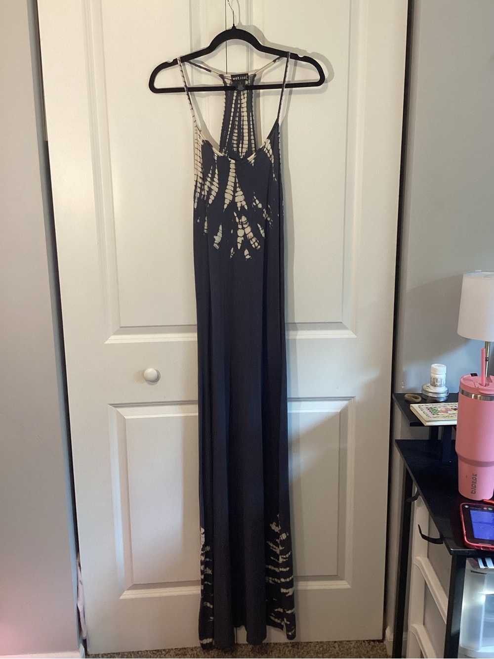 Vintage Wet Seal Tie Dye Racerback Maxi Dress Navy Gray Size S